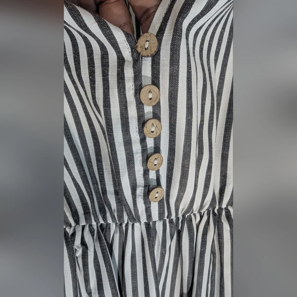 Striped Sleeveless Tiered Midi Dress – Black/White – Women’s M - Picture 5 of 7